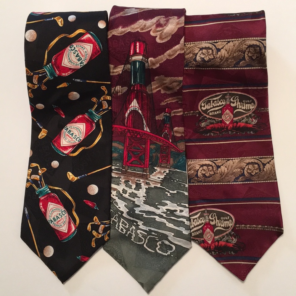 Men’s Three Necktie Bundle- Silk Tabasco Themed